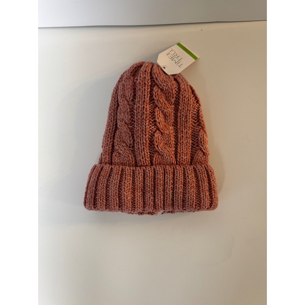 Womens Cable Knit Beanie Coral Pink Faux Fur Lined Winter Hat NWT Softgirl Cute